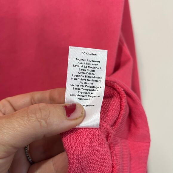 Talbots Pink Ruffle Neck Sweatshirt L 100% Cotton Button Detail Preppy Cozy Chic - Picture 8 of 9